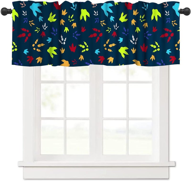 YSWOW Kids Dinosaur Paw Print Valance Curtain for Boys Girls Nursery Playroom Room Decor Colorful Dino Art Printed Window Drapes W54xL18in Fabric 1 Panel - Image 1